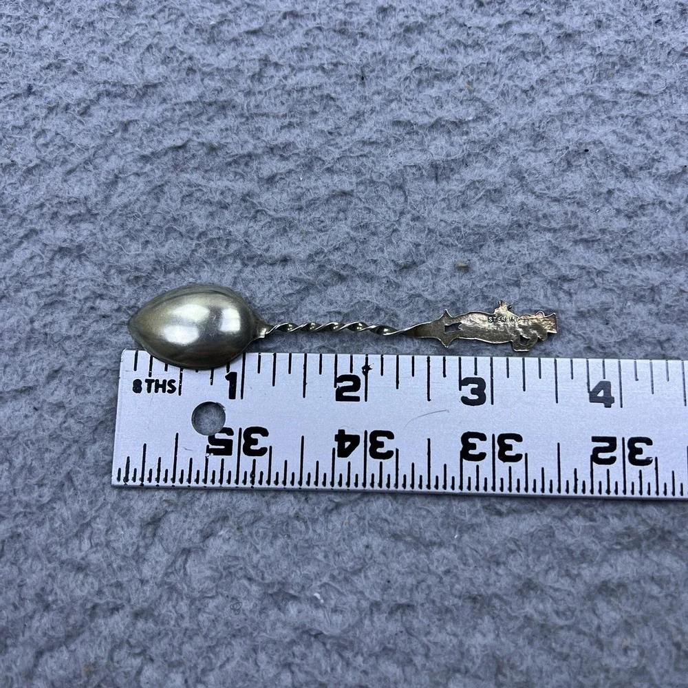 Old Orchard Maine Sterling Souvenir Spoon Enamel Barley‎ Twist 3 1/2